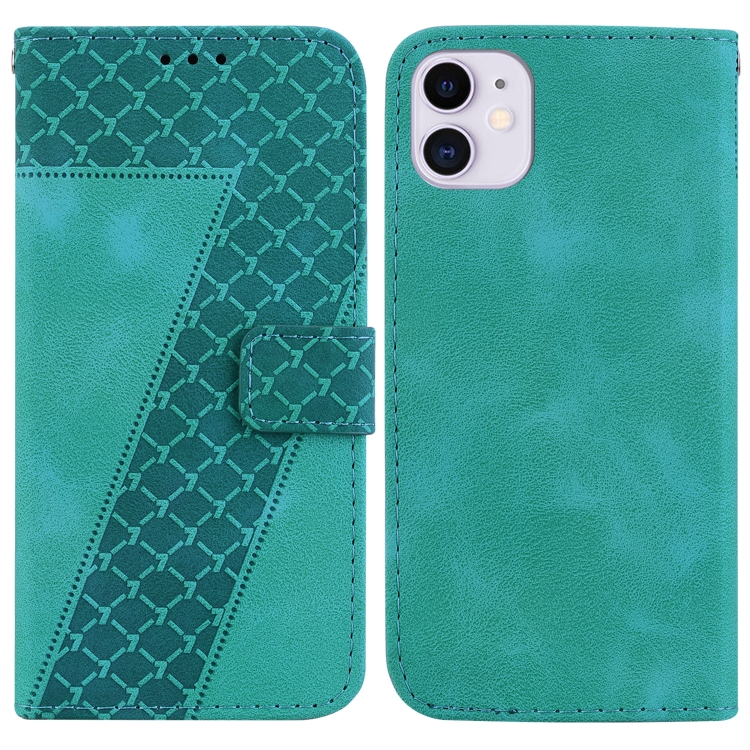 

For iPhone 11 7-shaped Embossed Leather Phone Case(Green)