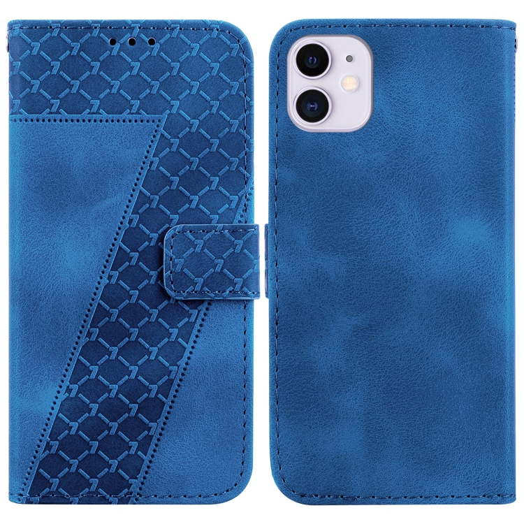 

For iPhone 11 7-shaped Embossed Leather Phone Case(Blue)