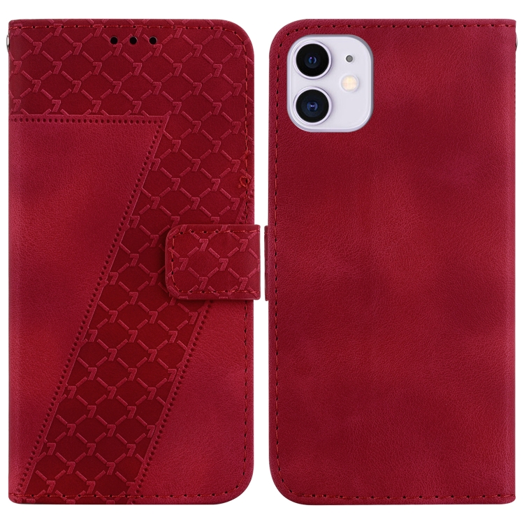 

For iPhone 11 Seven-shaped Embossed Leather Phone Case(Red)