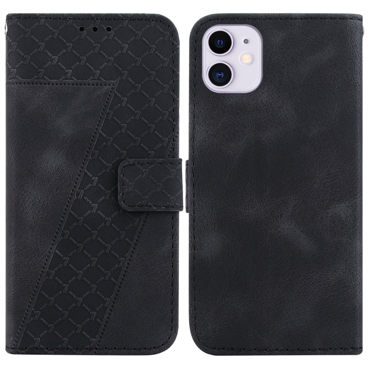 

For iPhone 11 7-shaped Embossed Leather Phone Case(Black)