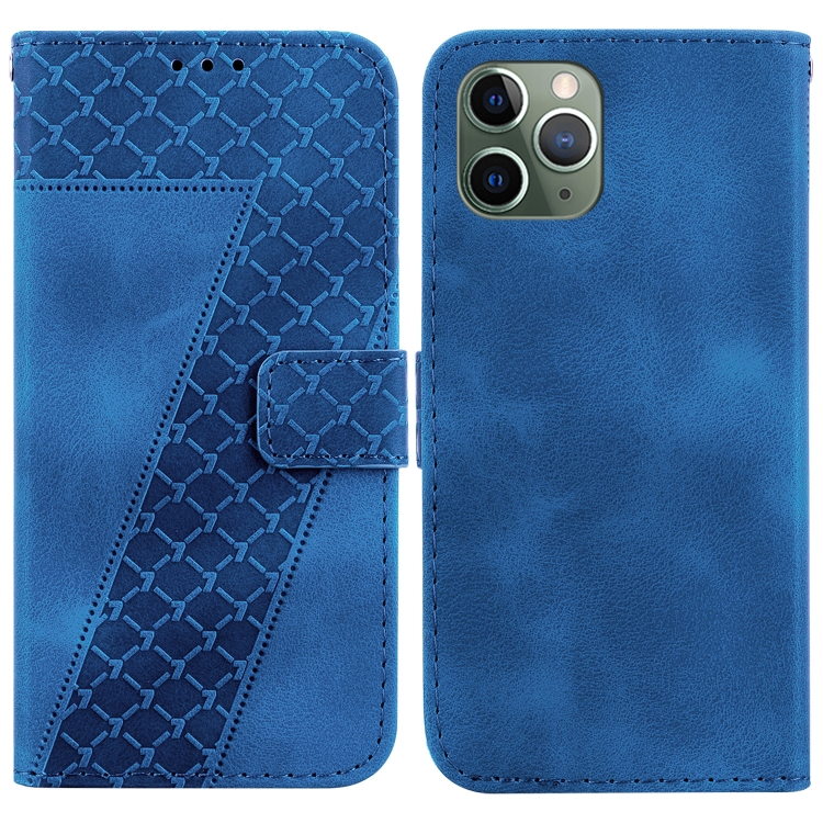 

For iPhone 11 Pro 7-shaped Embossed Leather Phone Case(Blue)