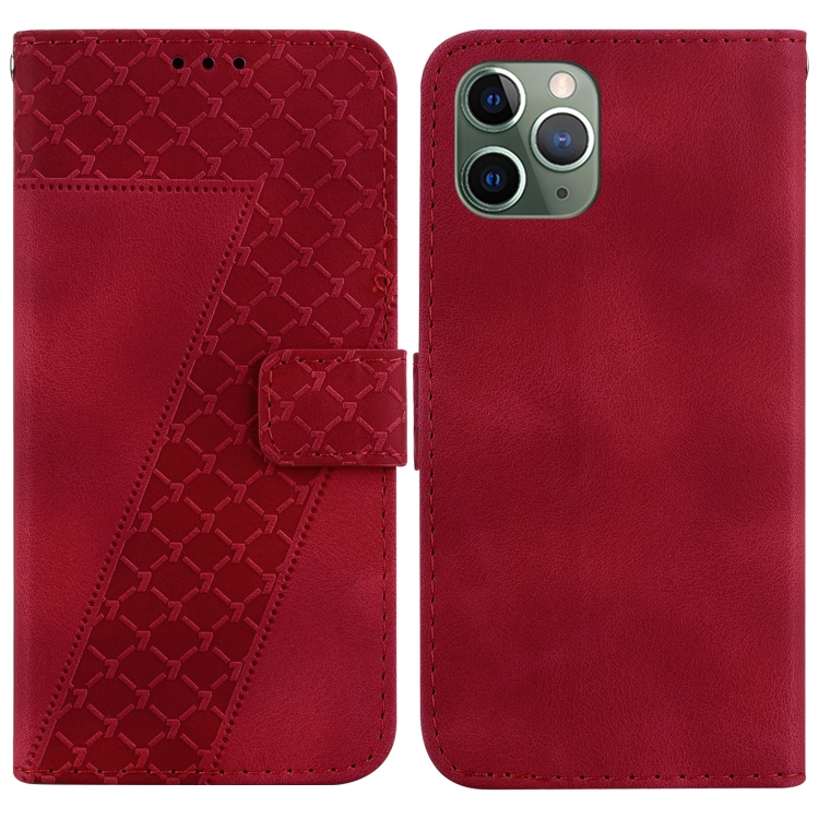 

For iPhone 11 Pro 7-shaped Embossed Leather Phone Case(Red)