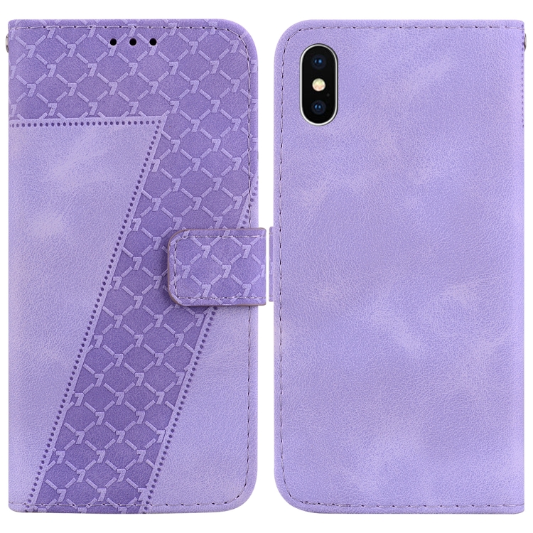 

For iPhone X / XS 7-shaped Embossed Leather Phone Case(Purple)