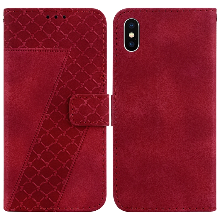 

For iPhone X / XS 7-shaped Embossed Leather Phone Case(Red)