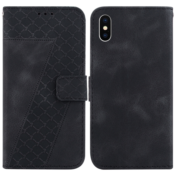 

For iPhone X / XS 7-shaped Embossed Leather Phone Case(Black)