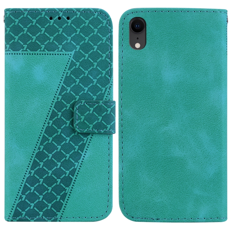 

For iPhone XR 7-shaped Embossed Leather Phone Case(Green)