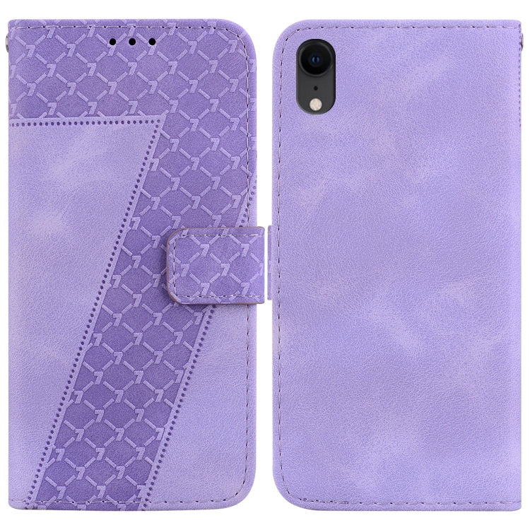 

For iPhone XR 7-shaped Embossed Leather Phone Case(Purple)
