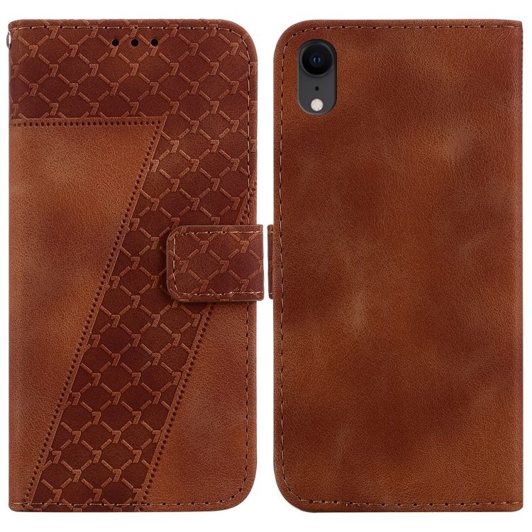 

For iPhone XR 7-shaped Embossed Leather Phone Case(Brown)