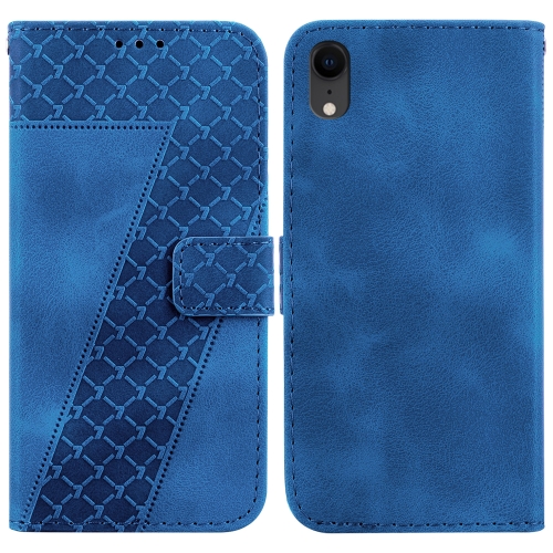 

For iPhone XR 7-shaped Embossed Leather Phone Case(Blue)