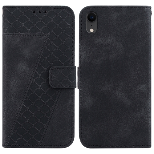 

For iPhone XR Seven-shaped Embossed Leather Phone Case(Black)