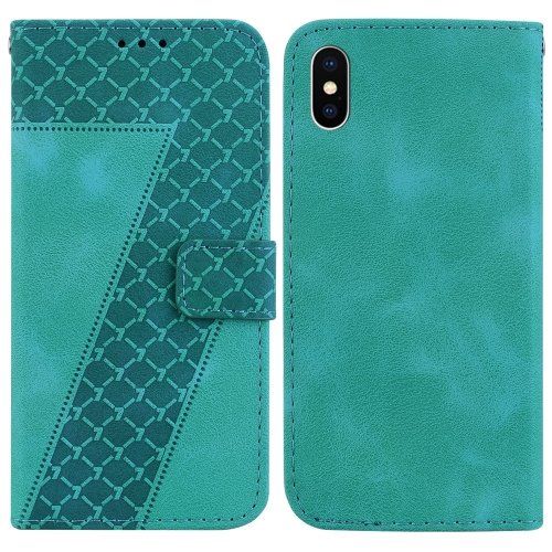 

For iPhone XS Max 7-shaped Embossed Leather Phone Case(Green)