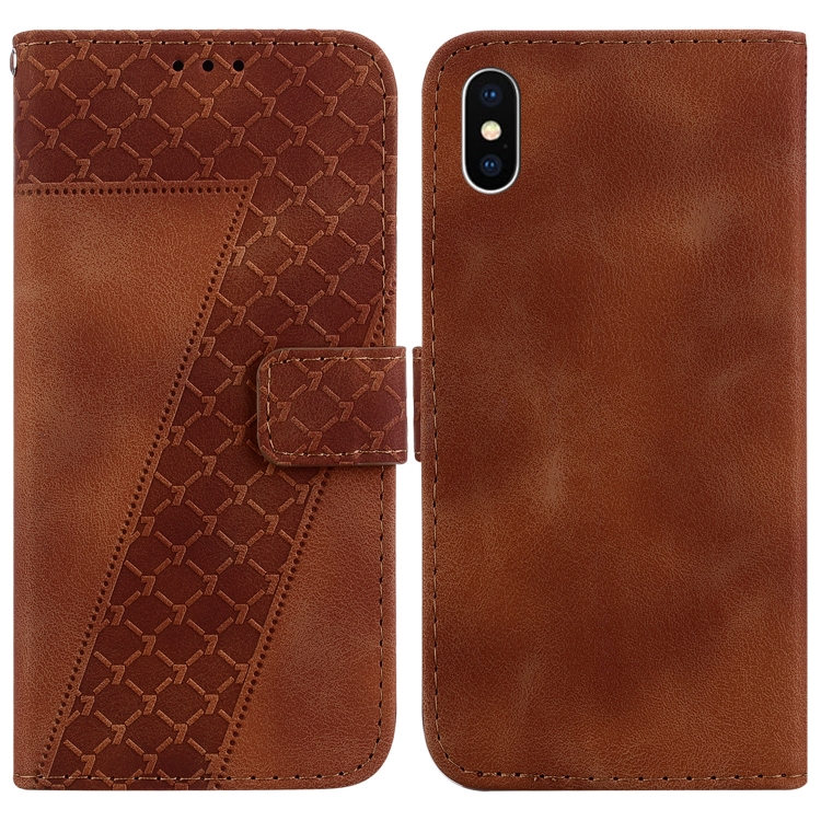 

For iPhone XS Max 7-shaped Embossed Leather Phone Case(Brown)