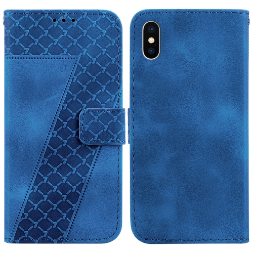 

For iPhone XS Max 7-shaped Embossed Leather Phone Case(Blue)