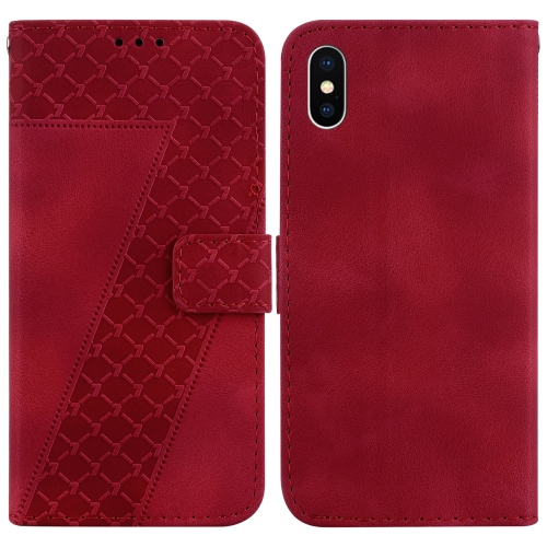 

For iPhone XS Max 7-shaped Embossed Leather Phone Case(Red)