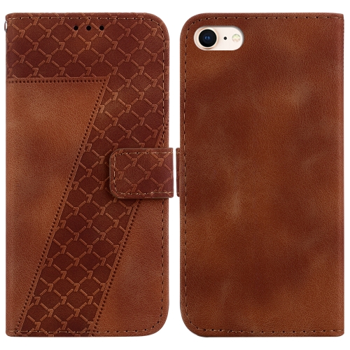 

For iPhone SE 2022/SE 2020/8/7 7-shaped Embossed Leather Phone Case(Brown)