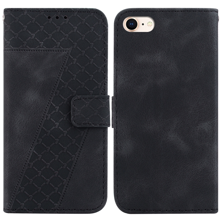 

For iPhone SE 2022/SE 2020/8/7 7-shaped Embossed Leather Phone Case(Black)