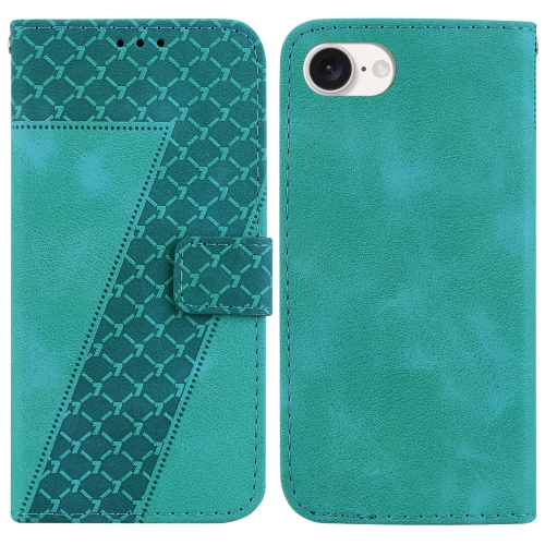 

For iPhone SE 2024 7-shaped Embossed Leather Phone Case(Green)