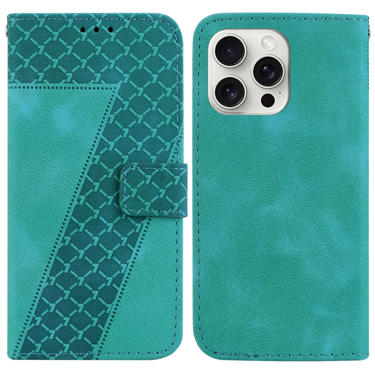 

For iPhone 16 Pro Seven-shaped Embossed Leather Phone Case(Green)