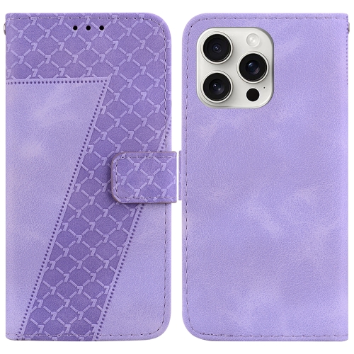 

For iPhone 16 Pro Seven-shaped Embossed Leather Phone Case(Purple)