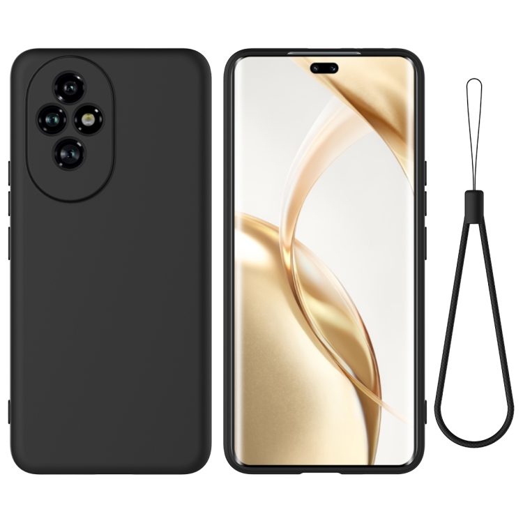 

For Honor 200 Pure Color Liquid Silicone Shockproof Phone Case(Black)