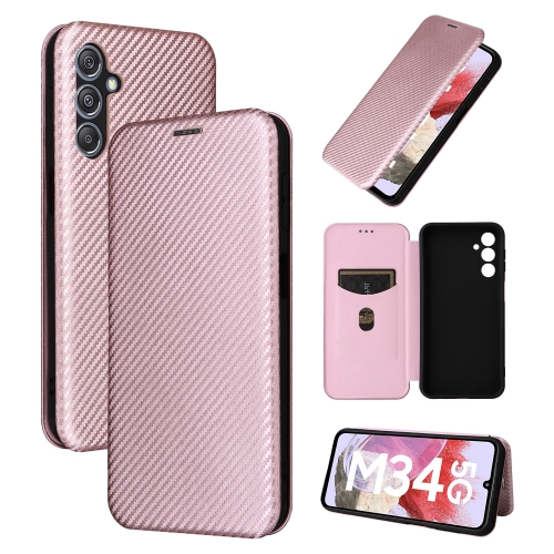 

For Samsung Galaxy M34 5G Carbon Fiber Texture Flip Leather Phone Case(Pink)