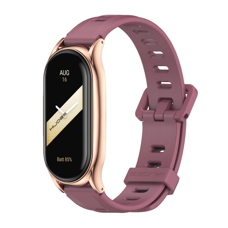 

For Xiaomi Mi Band 8 Mijobs Plus Case Flat Hole Silicone Watch Band(Wine Red Rose Gold)