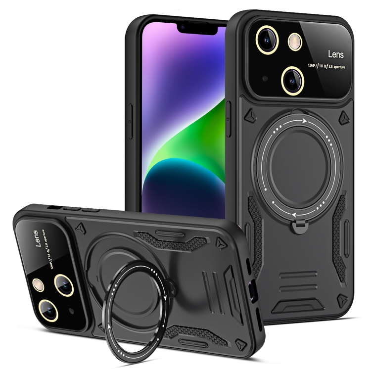 

For iPhone 14 Plus Large Window MagSafe Holder Phone Case(Black)