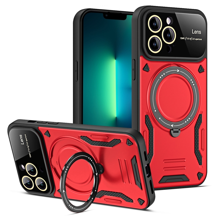 

For iPhone 13 Pro Max Large Window MagSafe Holder Phone Case(Red)