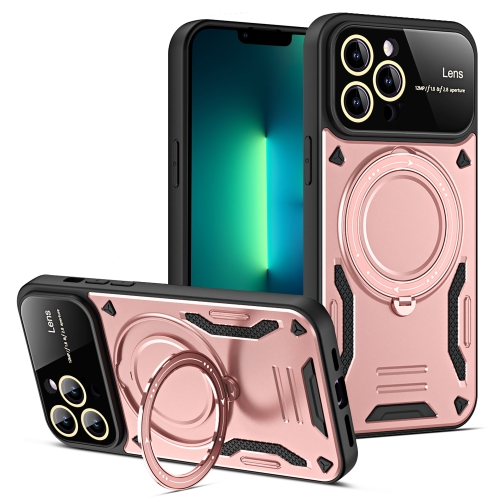 

For iPhone 13 Pro Max Large Window MagSafe Holder Phone Case(Rose Gold)
