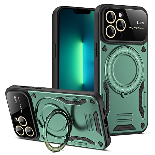 

For iPhone 13 Pro Large Window MagSafe Holder Phone Case(Green)