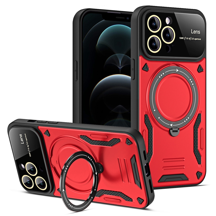 

For iPhone 12 Pro Large Window MagSafe Holder Phone Case(Red)