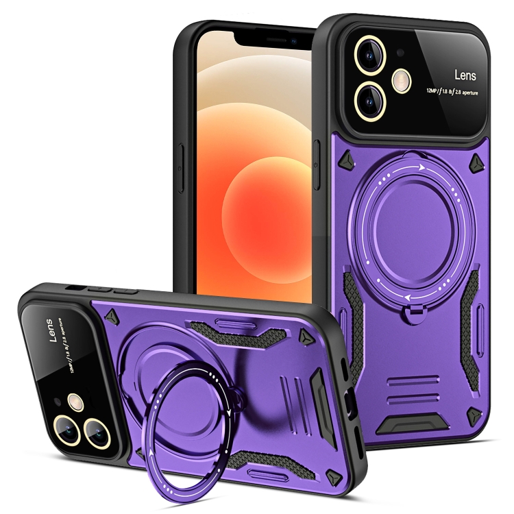 

For iPhone 12 Large Window MagSafe Holder Phone Case(Purple)