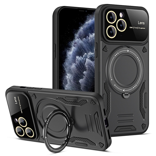 

For iPhone 11 Pro Large Window MagSafe Holder Phone Case(Black)