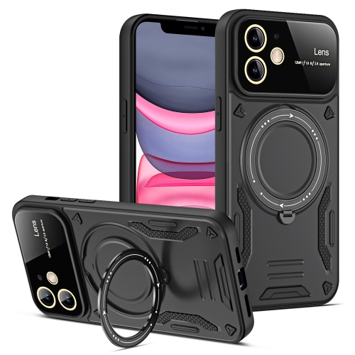 

For iPhone 11 Large Window MagSafe Holder Phone Case(Black)