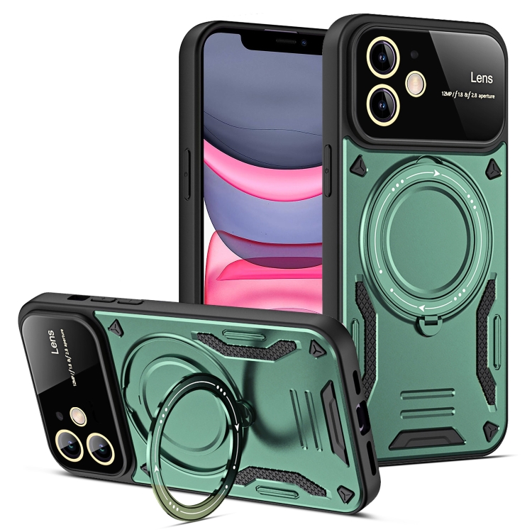 

For iPhone 11 Large Window MagSafe Holder Phone Case(Green)
