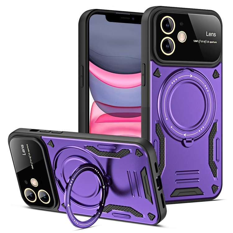 

For iPhone 11 Large Window MagSafe Holder Phone Case(Purple)