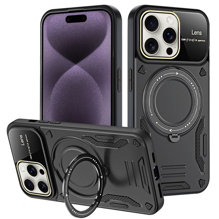 

For iPhone 16 Pro Large Window MagSafe Holder Phone Case(Black)