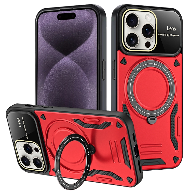 

For iPhone 16 Pro Large Window MagSafe Holder Phone Case(Red)