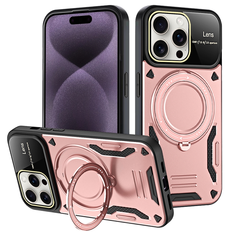 

For iPhone 16 Pro Large Window MagSafe Holder Phone Case(Rose Gold)