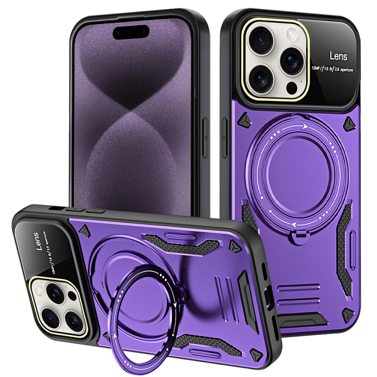 

For iPhone 16 Pro Large Window MagSafe Holder Phone Case(Purple)