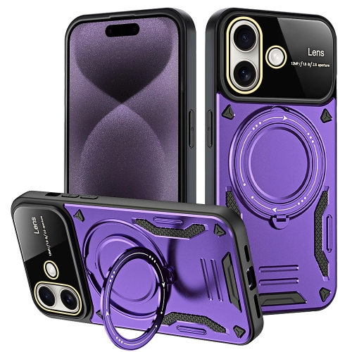 

For iPhone 16 Plus Large Window MagSafe Holder Phone Case(Purple)
