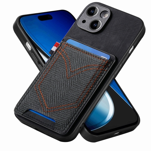 

For iPhone 15 Denim Texture Leather Skin Phone Case with Card Slot(Black)