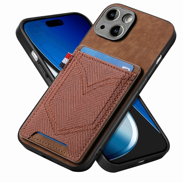 

For iPhone 15 Denim Texture Leather Skin Phone Case with Card Slot(Brown)