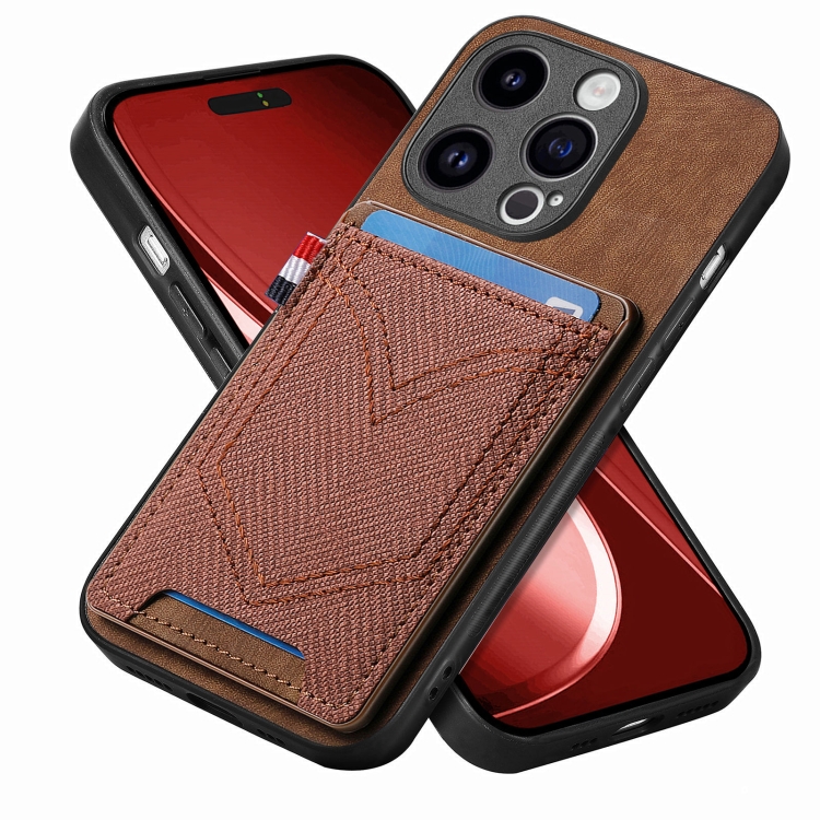 

For iPhone 15 Pro Denim Texture Leather Skin Phone Case with Card Slot(Brown)