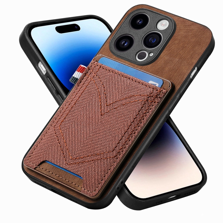 

For iPhone 14 Pro Denim Texture Leather Skin Phone Case with Card Slot(Brown)