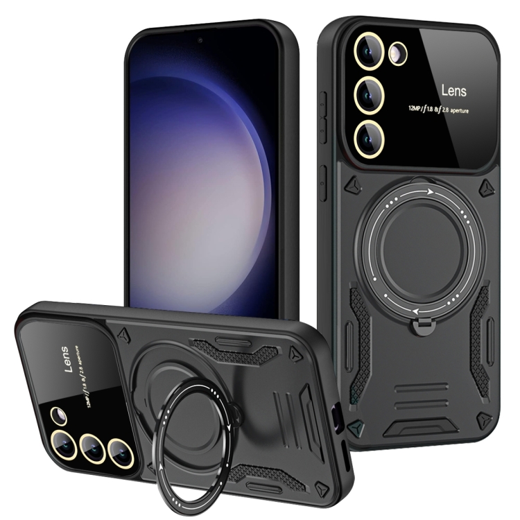 

For Samsung Galaxy S23+ 5G Large Window MagSafe Holder Phone Case(Black)