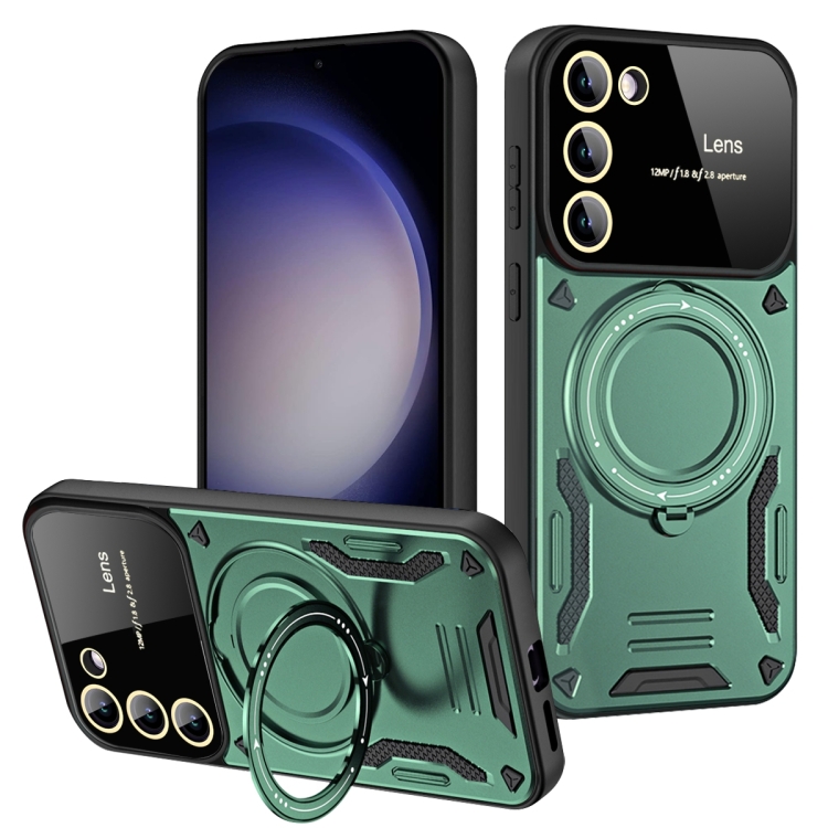 

For Samsung Galaxy S23+ 5G Large Window MagSafe Holder Phone Case(Green)