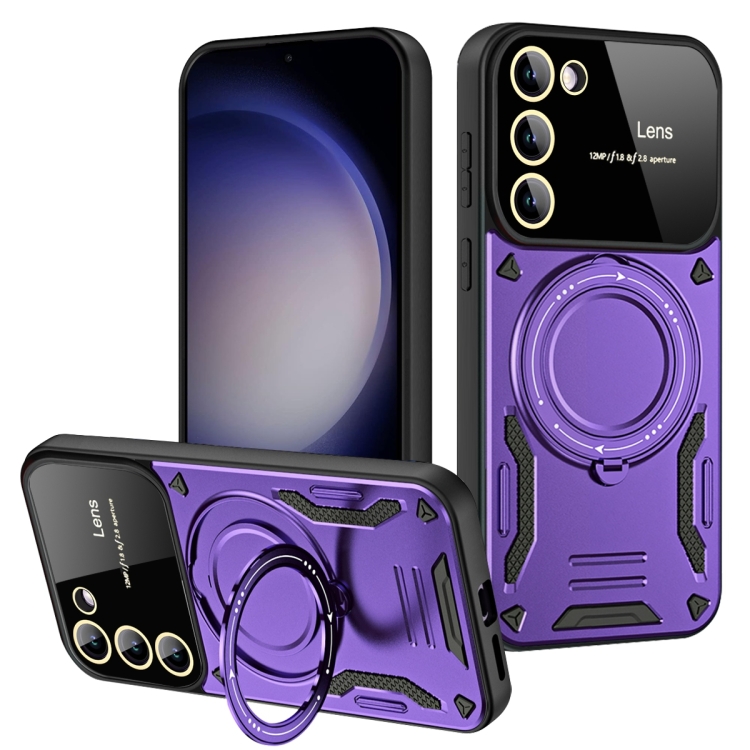 

For Samsung Galaxy S23+ 5G Large Window MagSafe Holder Phone Case(Purple)