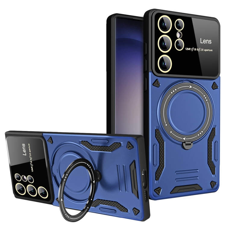 

For Samsung Galaxy S23 Ultra 5G Large Window MagSafe Holder Phone Case(Blue)