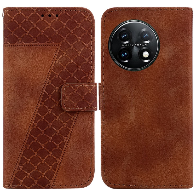 

For OnePlus 11 7-shaped Embossed Leather Phone Case(Brown)